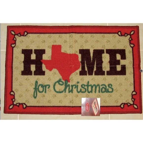 St. Nicholas Square "Texas Home" For Christmas Printed Rug Nylon Holiday Decor - Picture 1 of 5